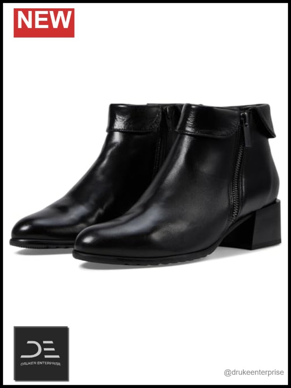 Leather Ankle Boot with Block Heel and Zipper Closure
